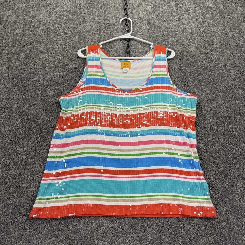 Ruby Rd. Tank Top Womens XL Multicolor Stripe Sequin Scoop Neck Summer Casual